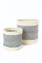 Load image into Gallery viewer, Set of Two Charcoal and Cream Twill Sisal Nesting Baskets
